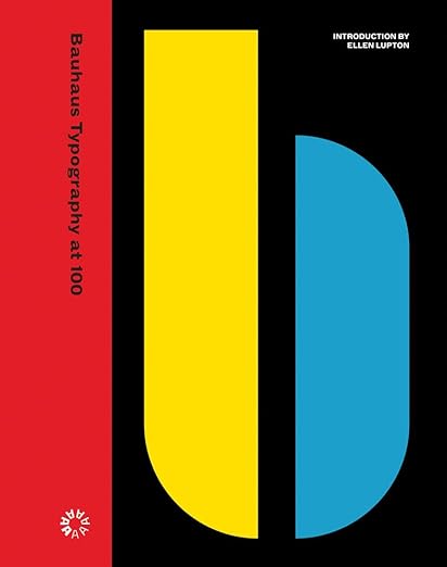 A black book with a red, yellow, and blue abstract shape. The title reads "Bauhaus Typogra