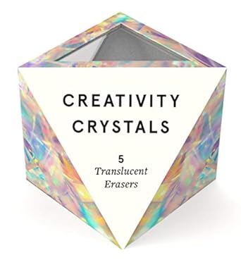 A box in the shape of a crystal with text in black that reads "Creativity Crystals."