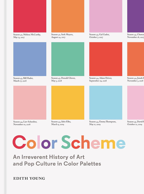 A white book cover featuring color swatches in a variety of color. The text reads "Color Scheme."