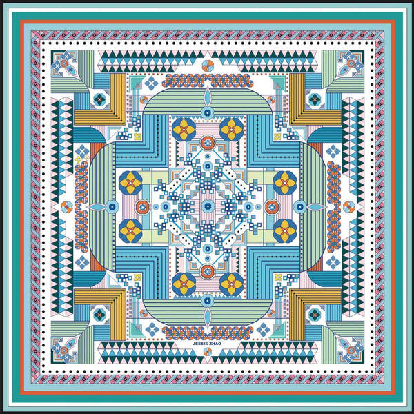 Reconstruction with Shapes in Blue | Silk Scarf