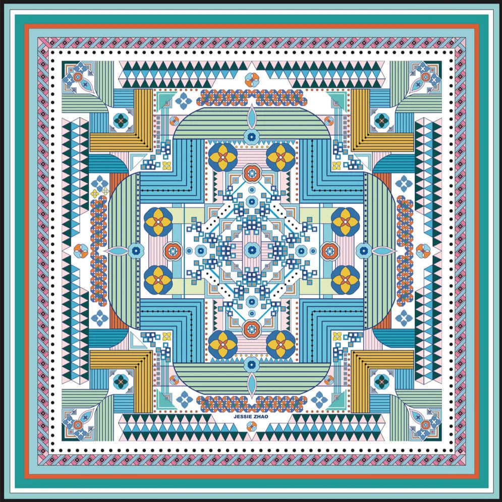 Reconstruction with Shapes in Blue | Silk Scarf