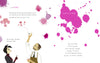 Look inside a book with illustrations of a man and a paint strokes.