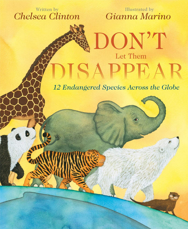 A colorful book cover with illustrations of animals walking forward. The title reads "Don't Let Them Disappear."