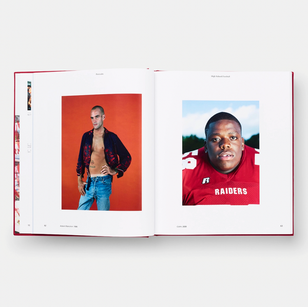A look inside a photo book. A portrait of a man is on each page.
