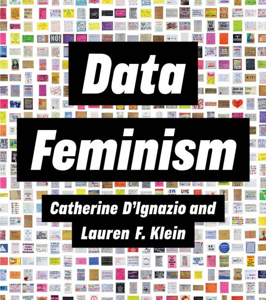 A colorful book cover with little postcards or posters next to each other. The text reads "Data Feminism."