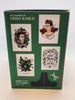 The back of a green box featuring illustrations of a woman on greeting cards.