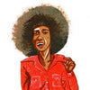 An illustration of a woman with a dark skin tone and an afro hairstyle.