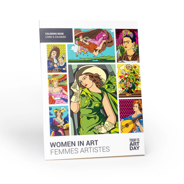 Book cover with several illustrations of women's portraits. The title reads "Coloring Book: Women in Art."