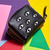 Leather Zip Around Wallet | Eyes Embroidery, Frodo Black