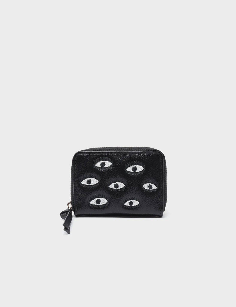 Leather Zip Around Wallet | Eyes Embroidery, Frodo Black