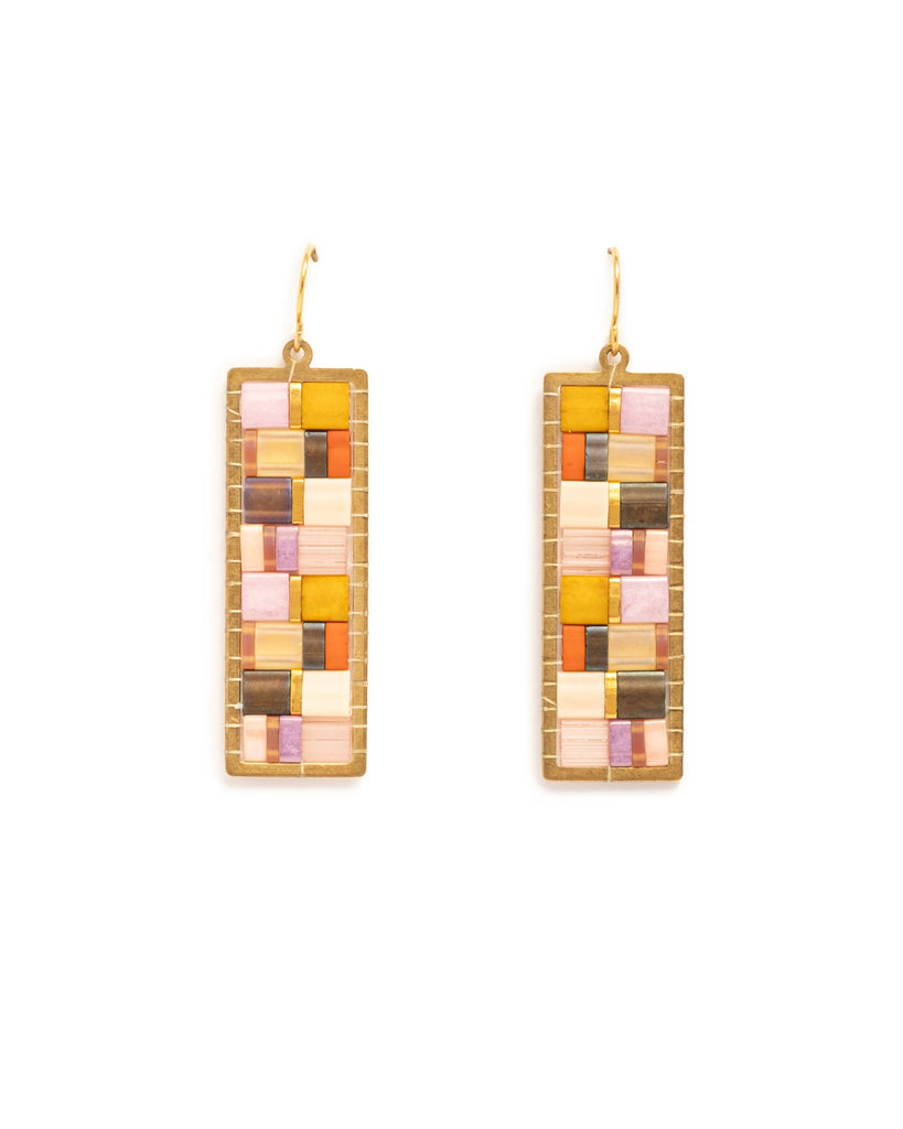 Earrings | Beaded Handwoven Mosaic Tila and Brass (Lilac)