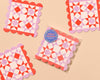 Letterpress Reusable Vellum Coasters—Mod Quilt: Red/Pink