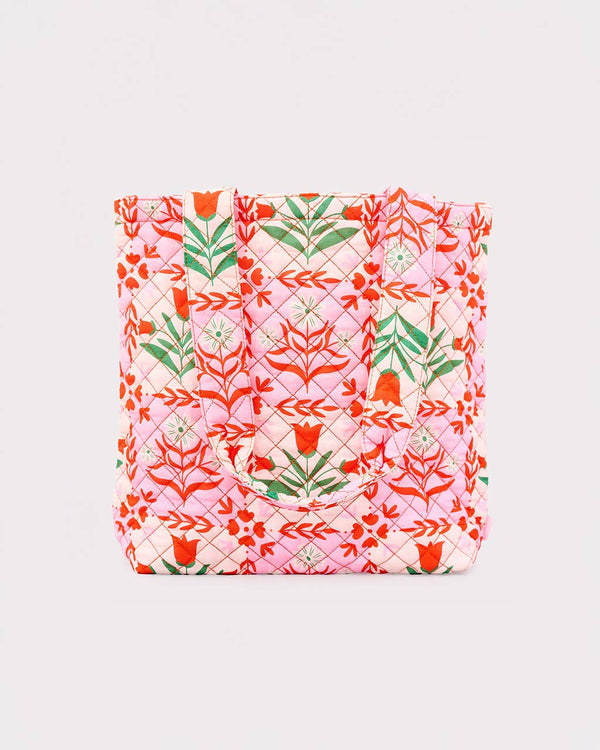 Tote |  Quilted Pink Tile, Floral