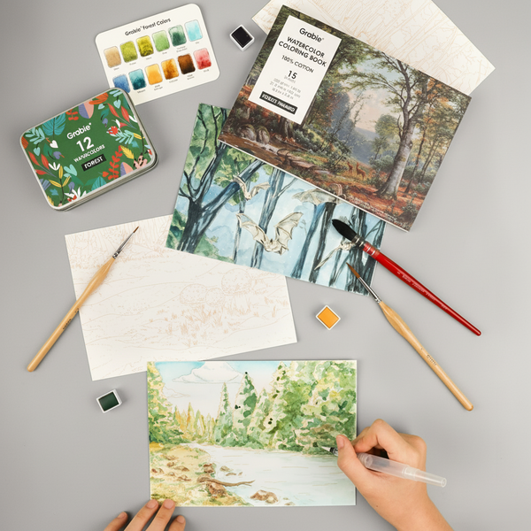 Forest-Themed Watercolor Coloring Box