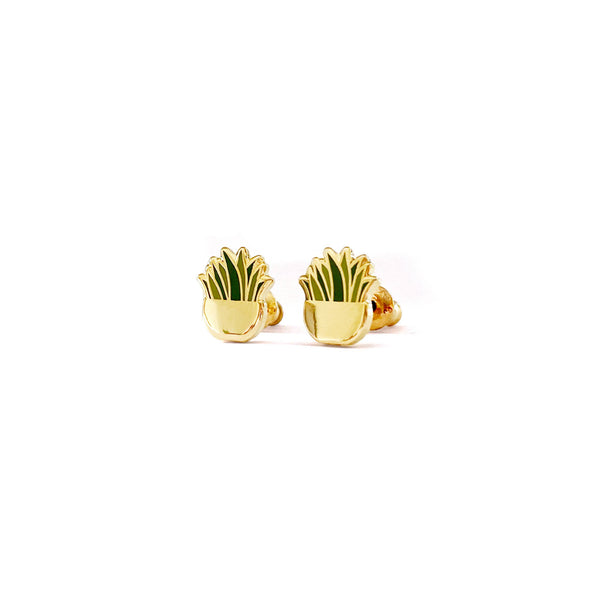 Gold Plated Stud Earrings | Snake Plant