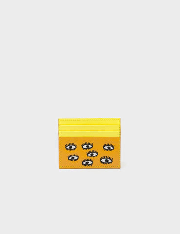 Leather Cardholder | All Over Eyes Embroidery, Felix Ibiza Blue and Golden Glow