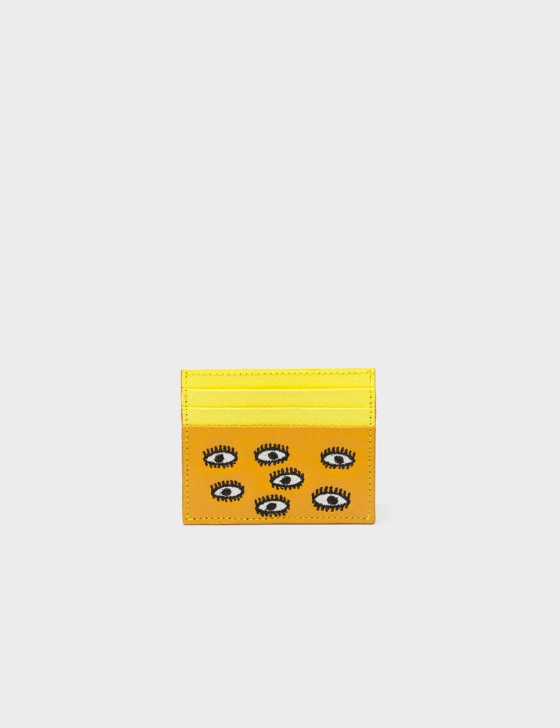 Leather Cardholder | All Over Eyes Embroidery, Felix Ibiza Blue and Golden Glow