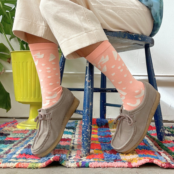 Socks | Dashes & Moons in Coral & Natural