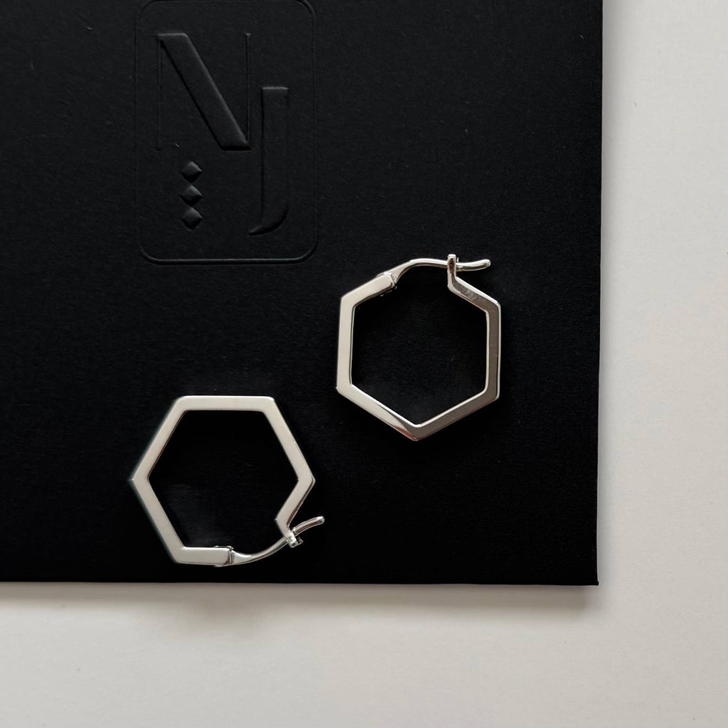 Earrings | Hexagon 2.0 Hoops- Silver