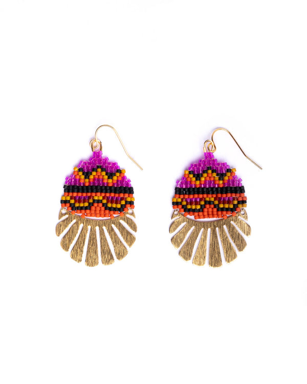 Earrings | Beaded Handwoven Santa Fe Drops (Magenta/Orange)