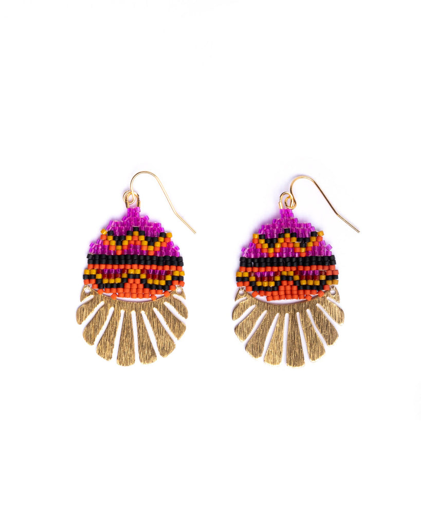 Earrings | Beaded Handwoven Santa Fe Drops (Magenta/Orange)