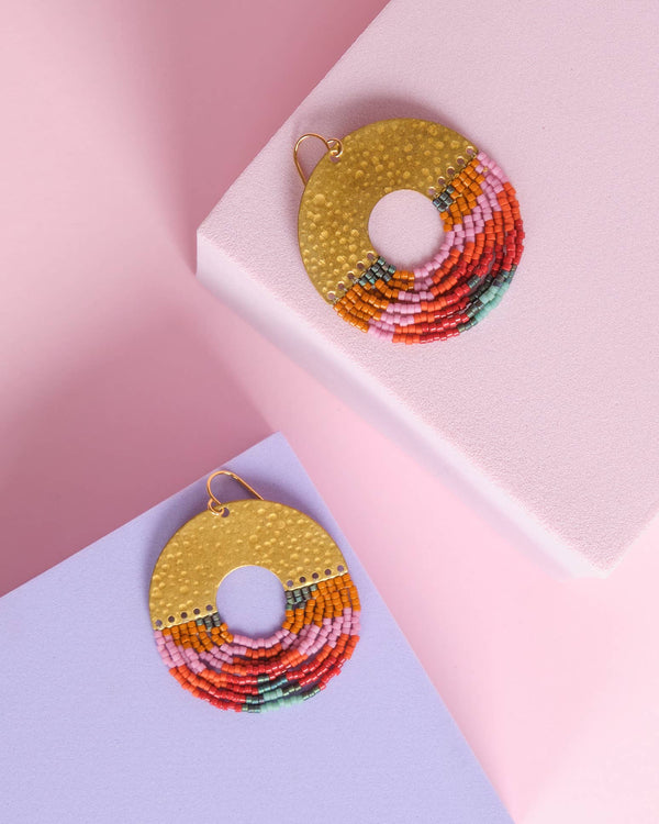 Earrings | Beaded Handwoven Organic Circular Fringe  (Lilac)