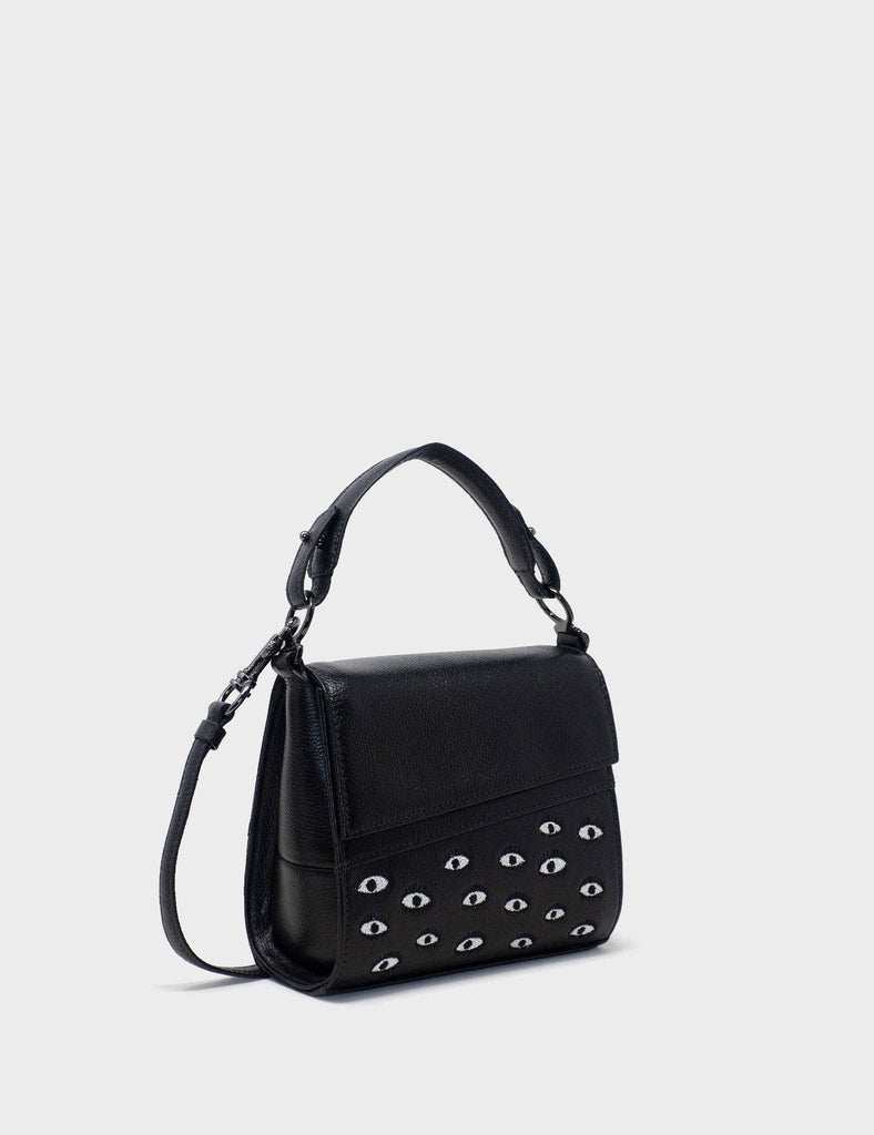Anastasio Micro Crossbody Handbag Black Leather - All Over Eyes Embroidery