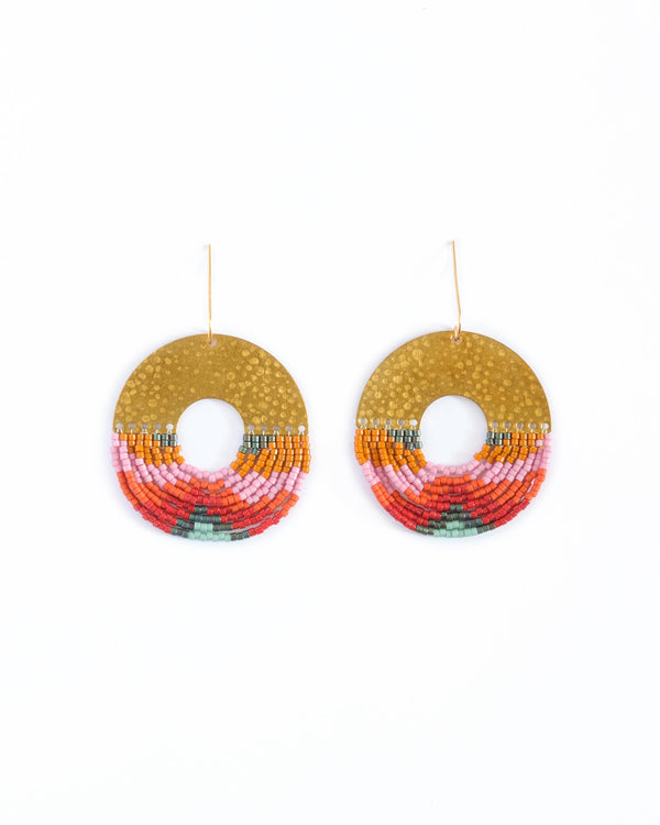 Earrings | Beaded Handwoven Organic Circular Fringe  (Lilac)