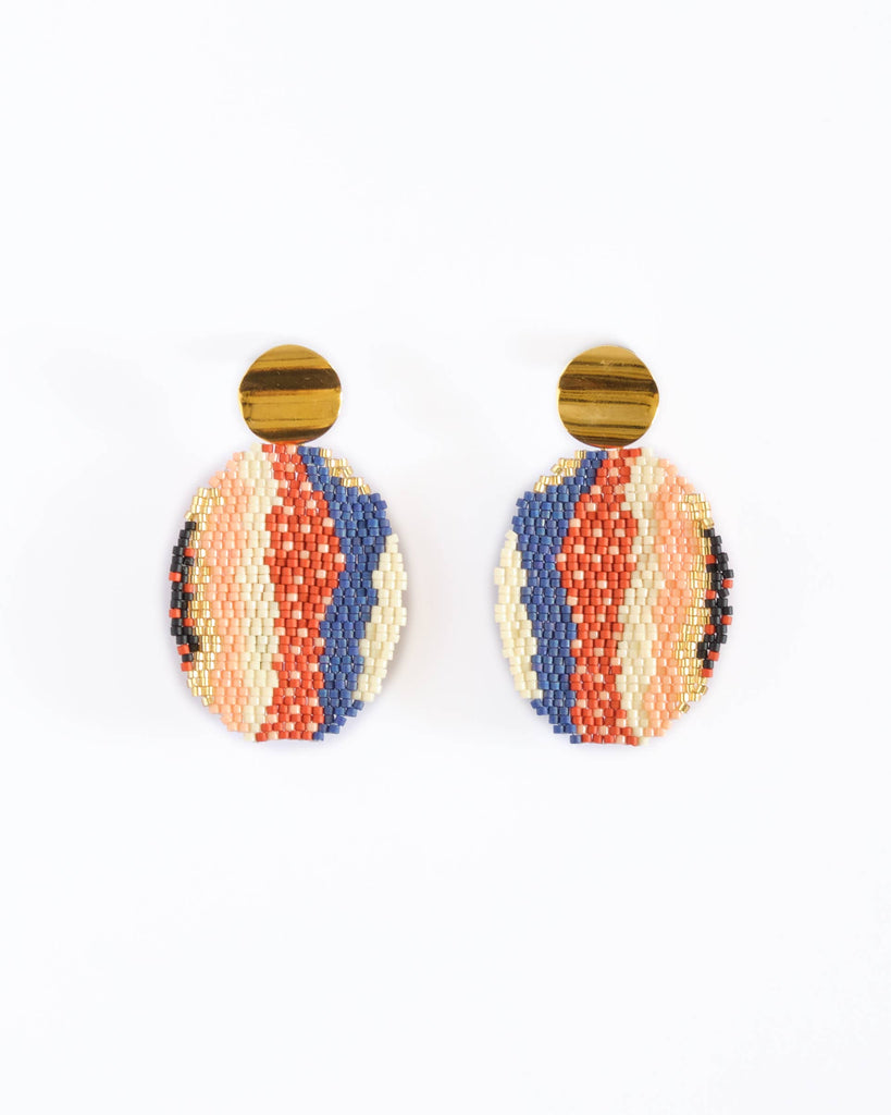 Earrings | Beaded Handwoven Organic Oval Drop  (Blue)