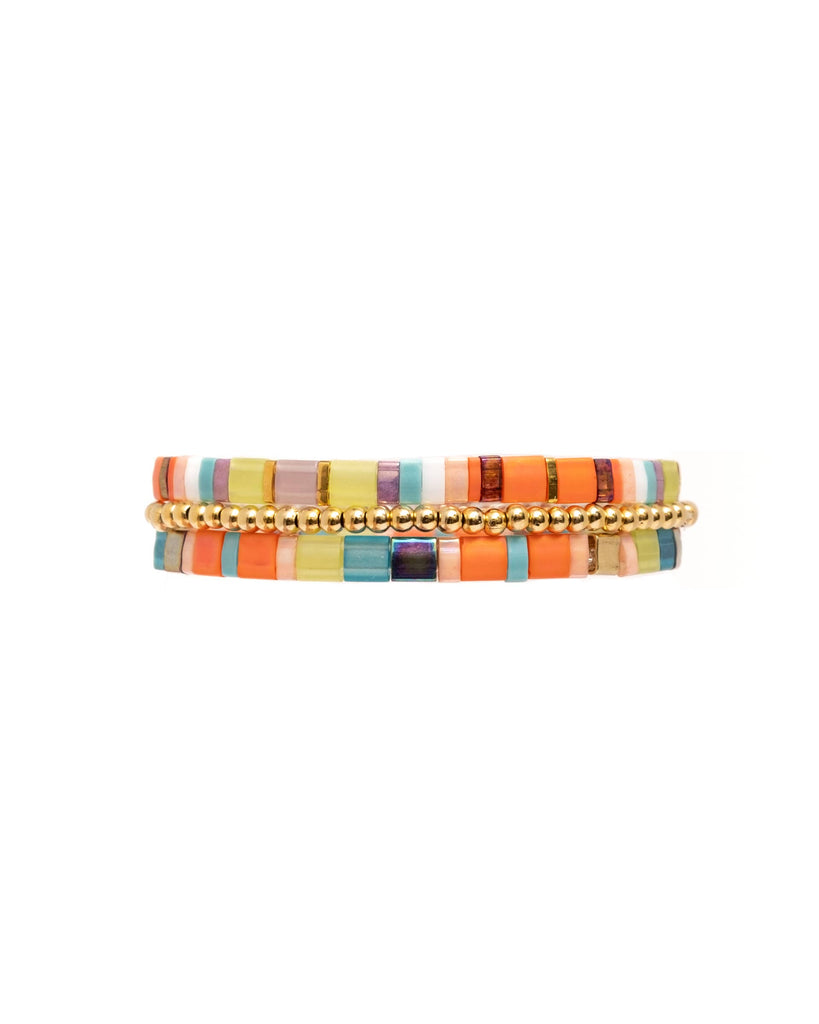 Bracelet | Set/3 Miyuki Tila (Aqua/Orange)