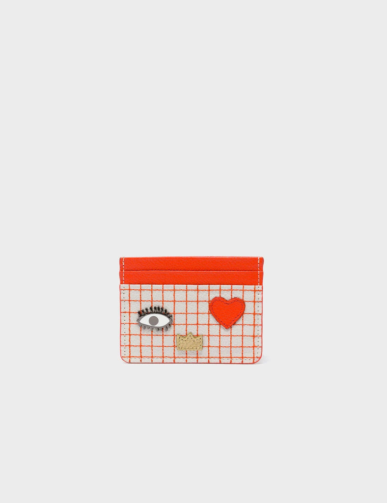 Leather Cardholder | Classic Eye and Heart Applique, Filium Cream and Fiesta Red