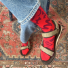 Socks | Dashes and Moons Crew in Tomato & Maroon