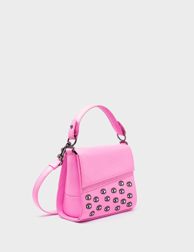 Micro Crossbody Handbag | Bubblegum Pink Leather, Eyes Embroidery
