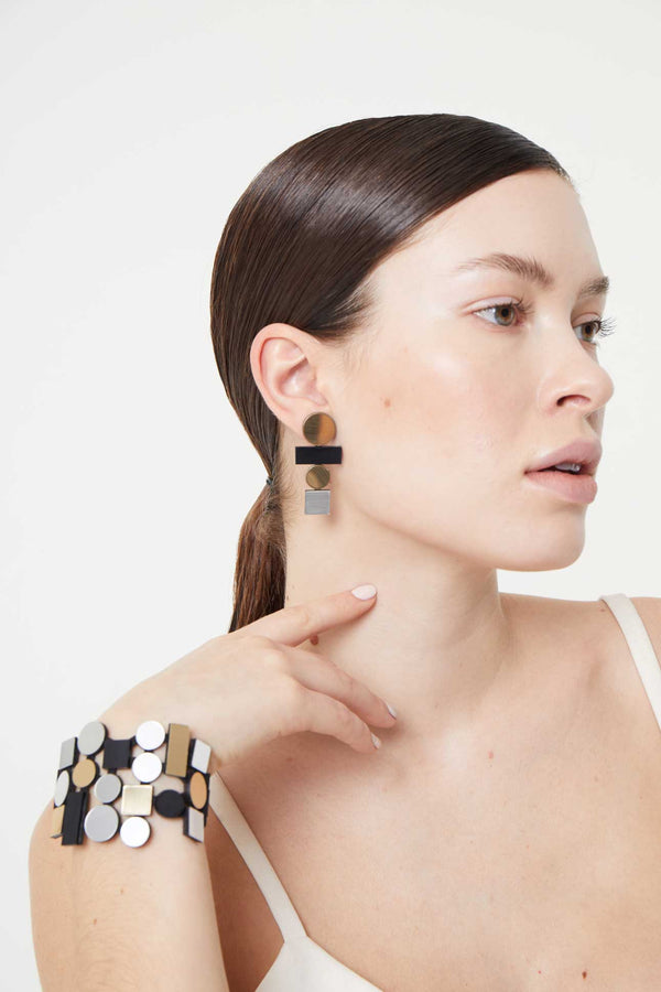 Earrings | Bauhaus  Large - Silver/Black/Gold
