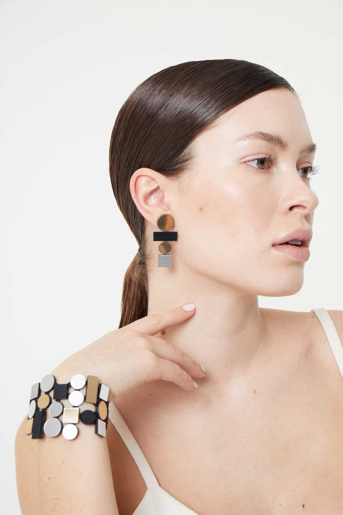 Earrings | Bauhaus  Large - Silver/Black/Gold