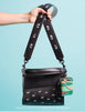 Anastasio Mini Crossbody Handbag Black Leather - All Over Eyes Embroidery
