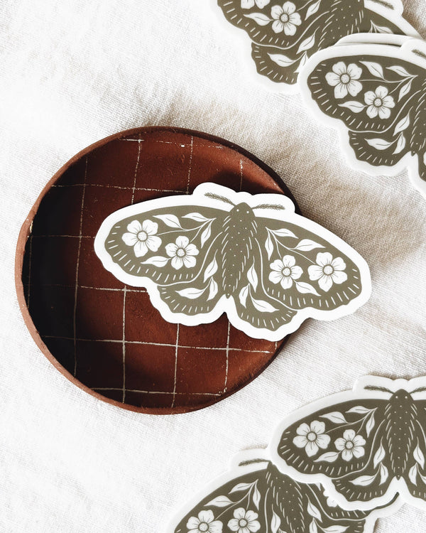 Sticker | Floral Moth Vinyl Sticker Sage Green Insect