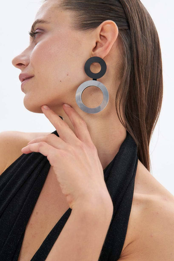 Earrings | Frame Large - Silver/Black