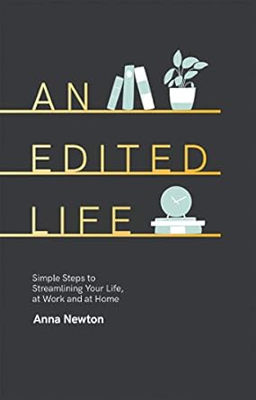 Black book cover with illustrations of a shelf and books and plants and the title: "An edited life."