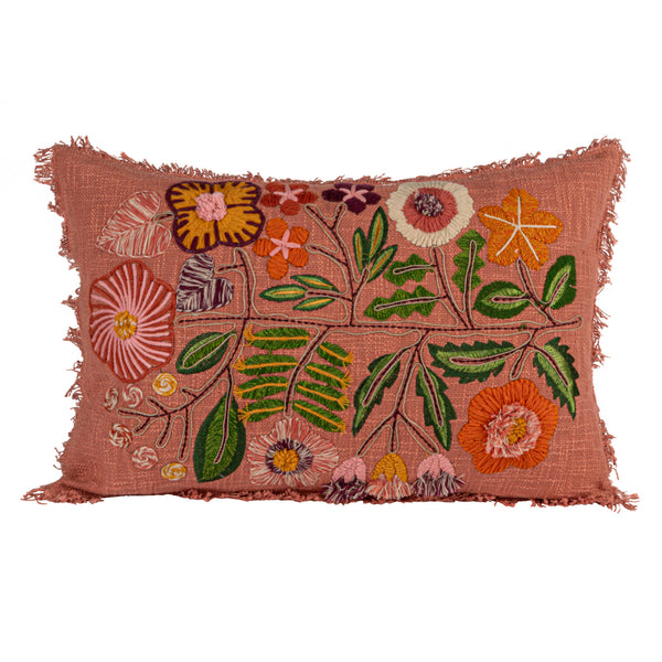 Pillow | Embroidered Flowers & Eyelash Fringe