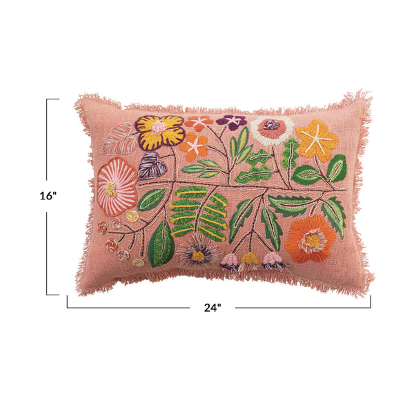 Pillow | Embroidered Flowers & Eyelash Fringe