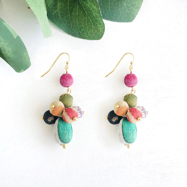 Kantha Earrings | Tiered Droplets