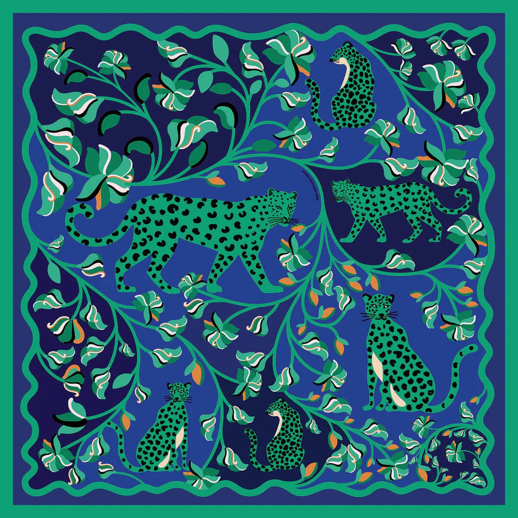 Leopards in the Verdant Wild | Double Sided Silk Scarf