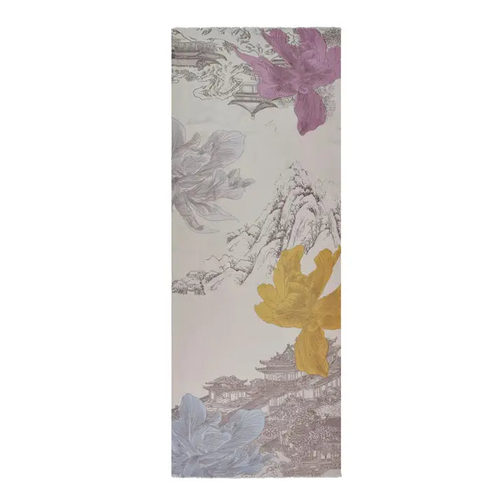 Wool Scarf | Floral Pagoda Motif - Mauve