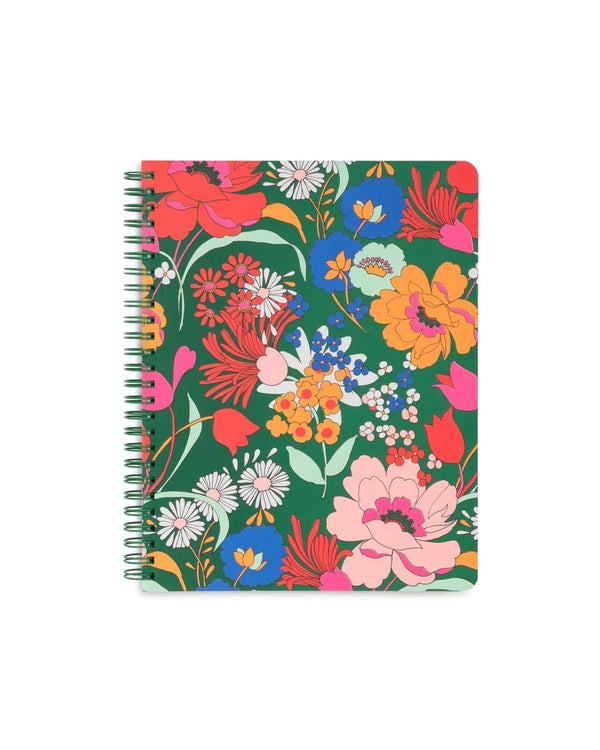 Spiral notebook with colorful illustrations of flowers.