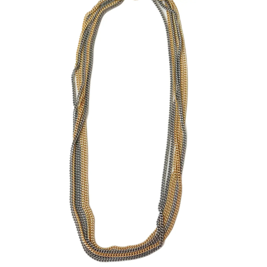 Necklace | Mixed Curb-N - Multi-Strand Two-Tone