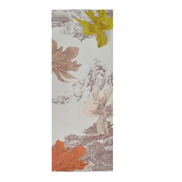 Wool Scarf | Floral Pagoda Motif - Orange