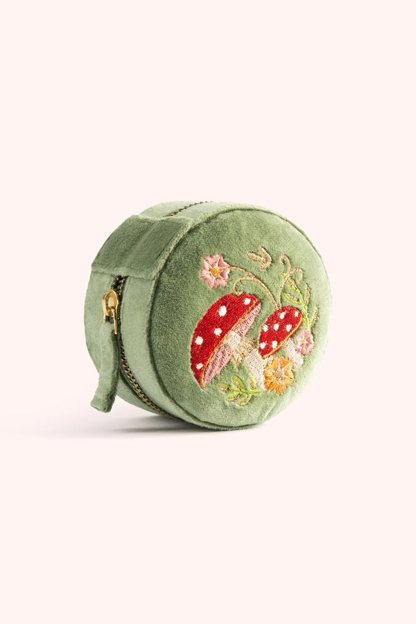 Round Velvet Jewelry Box - Toadstools