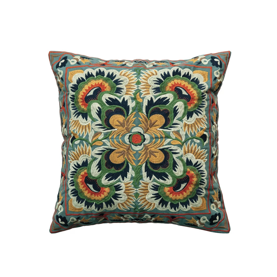 Pillow | Embroidered Green Florals