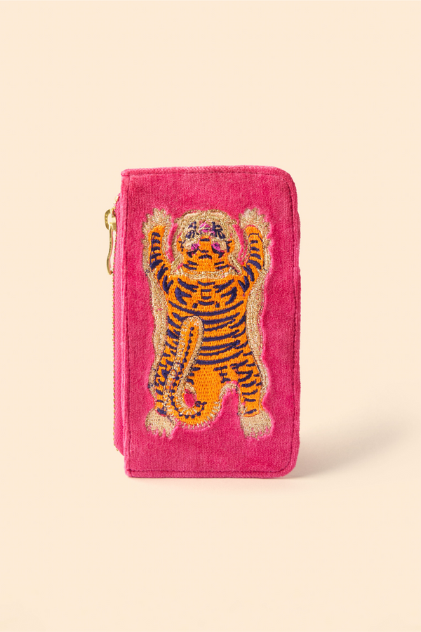 Velvet Card Holder | Ikat Tiger - Fuchsia